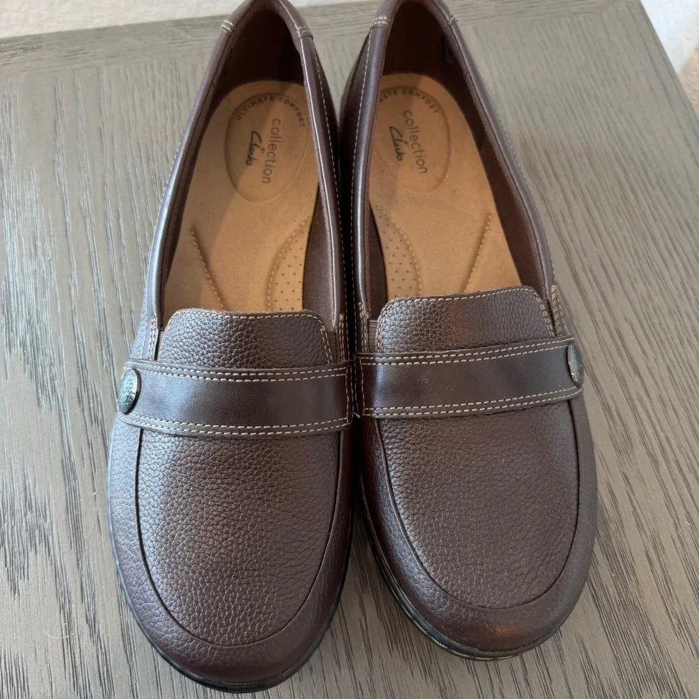 Clarks Collection Cora‎ Daisy Brown Leather Loafers Womens 9 Wide 261557825065